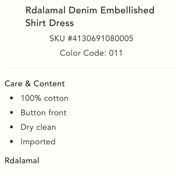 Anthropologie Rdalamal Denim Embellished
Shirt Dress/ size S - Picture 6 of 10